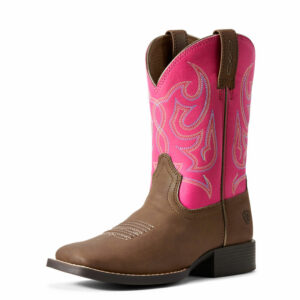 KIDS JR CHAMP WESTERN BOOT IN BROWN/DRAGON FRUIT BY ARIAT